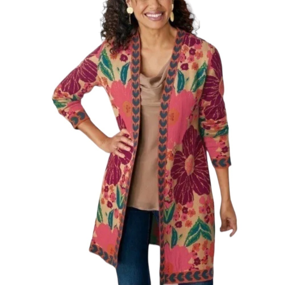 SOFT SURROUNDINGS Allyson Cardigan Autum Flora Open Front Size M NEW